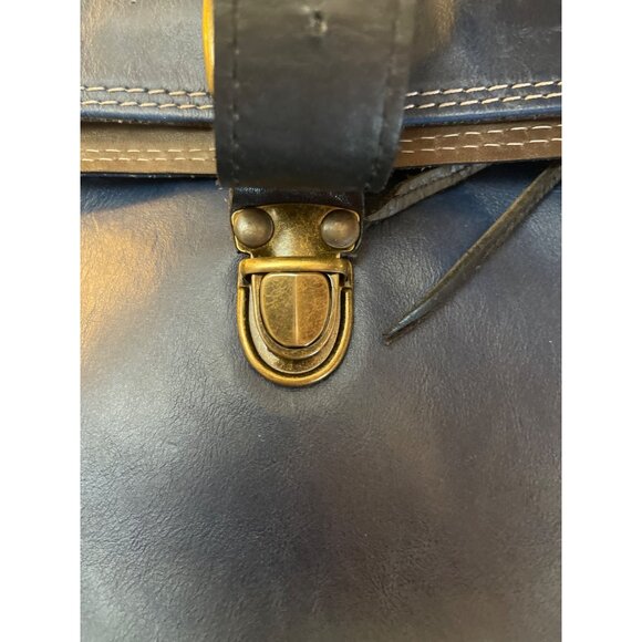 Liodu Blue Leather Backpack With Buckle Strap & Zipper Pockets - Picture 11 of 11